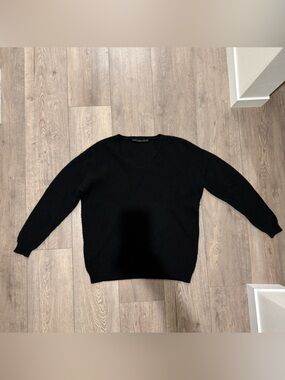 Jenni Kayne Shaker Stitch Wool Cashmere V-Neck Sweater Black Mens XL